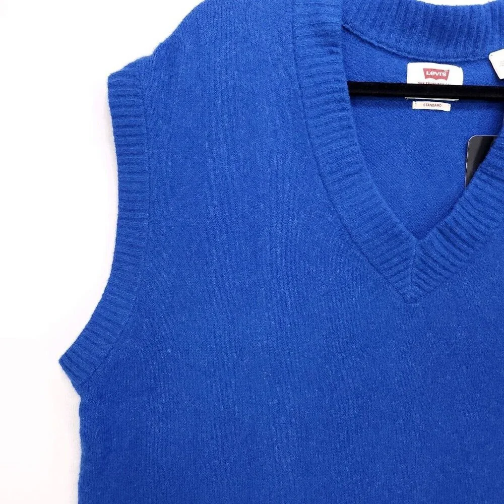 Levi's Sweater Vest Royal Blue Knit Pull Over Mens Large Cotton Vneck - Picture 6 of 13